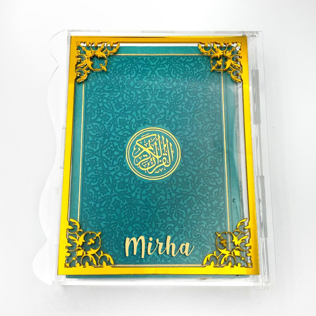 Rainbow Quran In Acrylic Box - Sea Green