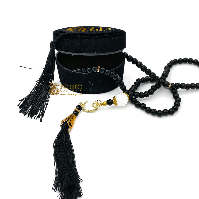 Black Pearl Tasbeeh With Personalized Case