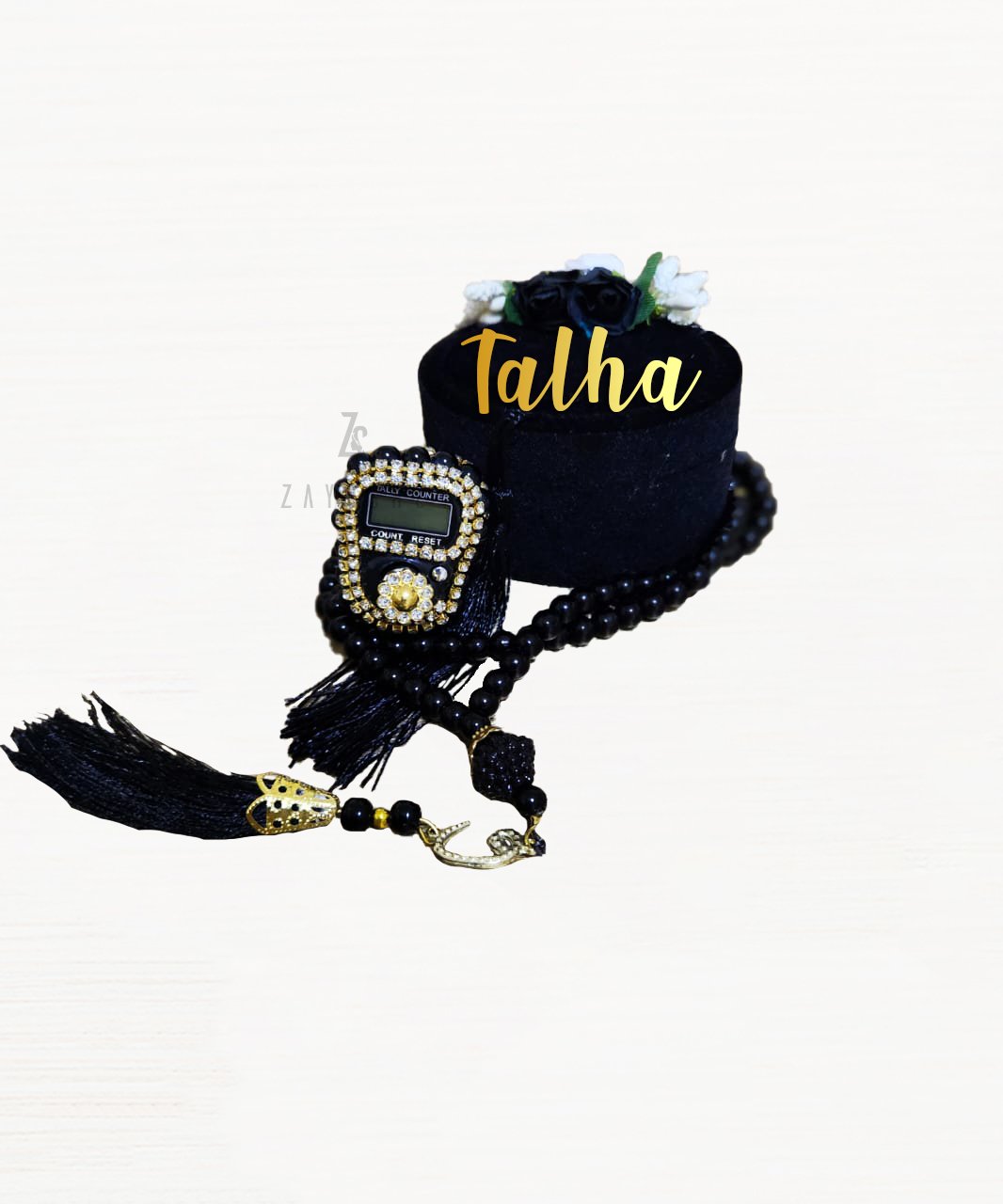 Personalized Floral Tasbeeh Box Set-Black