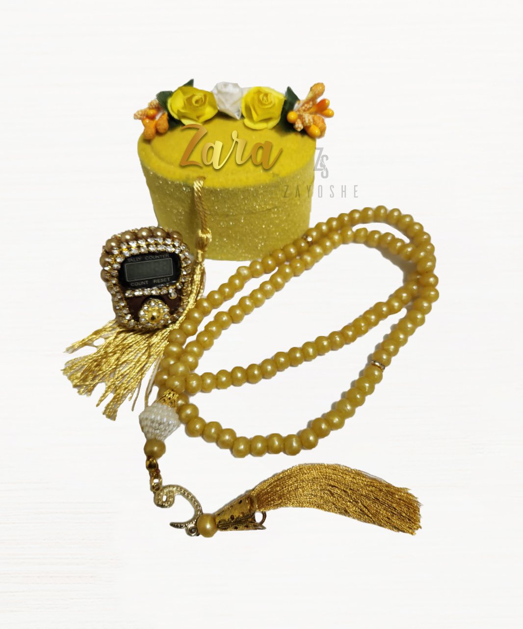 Personalized Floral Tasbeeh Box Set-Yellow
