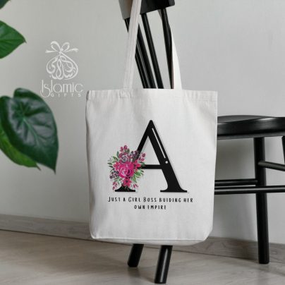 Floral Letter Tote Bag, Personalization Gift Tote Bag