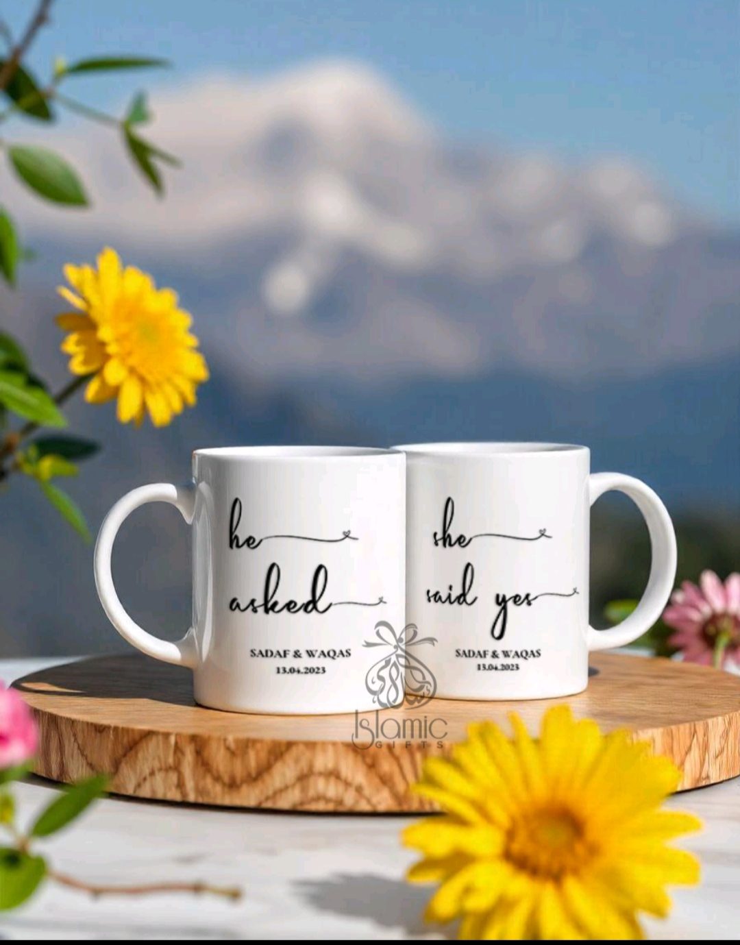 Personalised Engagement Mug Set He Asked She Said Yes Mugs